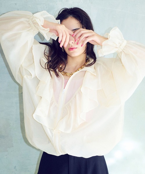 ジャケット ブルゾン ボリュームフリルシアーブルゾン「ELLEgirl/エル 