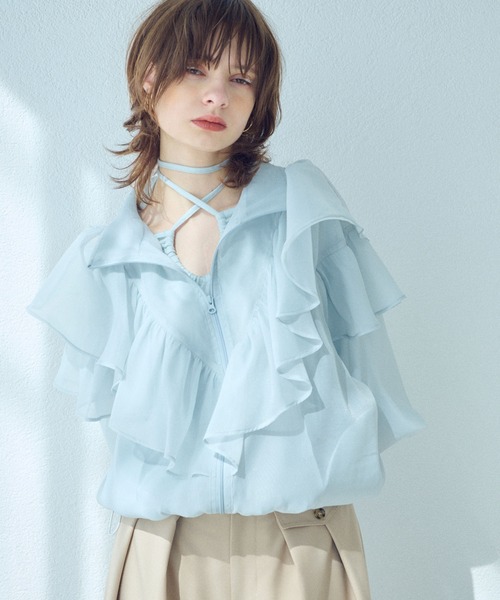 ブルゾン アウター ボリュームフリルシアーブルゾン「ELLEgirl/エル