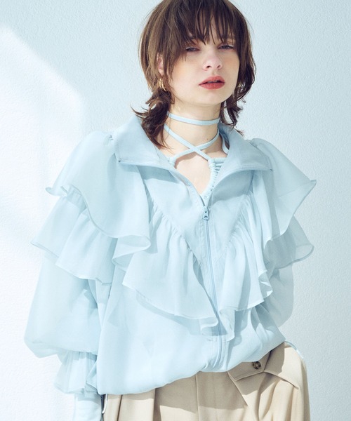 ブルゾン アウター ボリュームフリルシアーブルゾン「ELLEgirl
