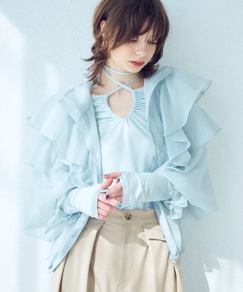 lilLilly フリルシアーフリルブルゾンジャケット♡ lilLilly リルリリーフリルシアーフリルブルゾン WHITE ジャケット