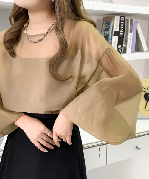 美品 support surface ボリュームスリーブシアーブラウス アイボリ ブラウス シャツ ボリュームスリーブシアーブラウス レディース