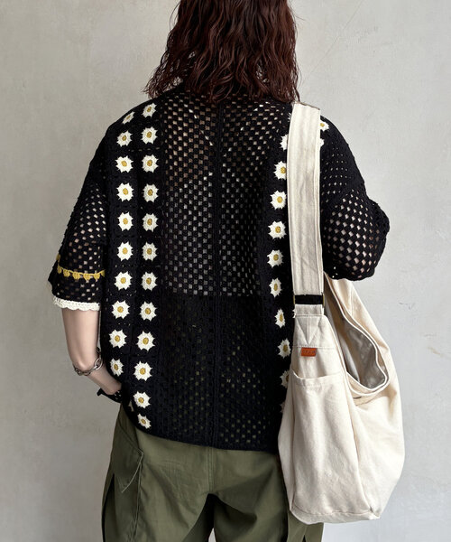 ニット セーター ニットポロシャツ レディース メンズ ONCILY ポロシャツ SILVER BUTTON DAMAGE KNIT POLO SHIRT