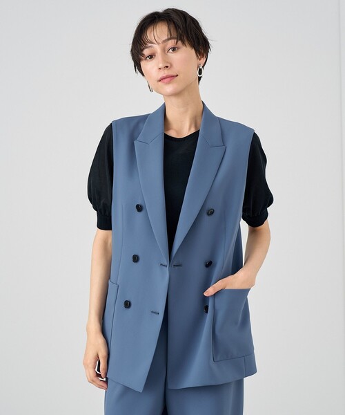 ベスト ジレ 「セットアップ対応商品」パウダリーピークドラペルダブルジレ レディース