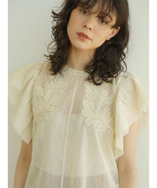 FIKA. ブラウス シャツ Embroidery tulle blouse レディース