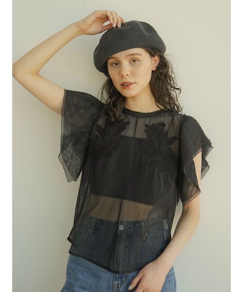 FIKA. ブラウス シャツ Embroidery tulle blouse レディース