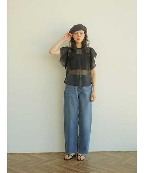 ブラウス シャツ Front button embroidery tulle blouse レディース セール】Front button embroidery tulle blouse（シャツ