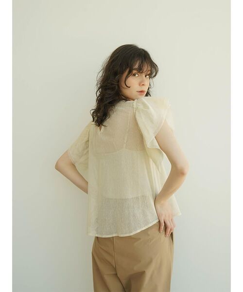 ブラウス シャツ Front button embroidery tulle blouse レディース セール】Front button embroidery tulle blouse（シャツ