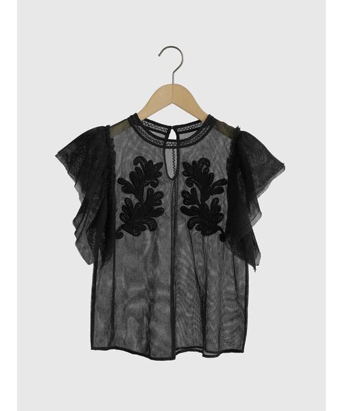ブラウス シャツ Front button embroidery tulle blouse レディース セール】Front button embroidery tulle blouse（シャツ