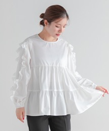 Fit more ブラウス シャツ フリルスリーブティアードブラウス
