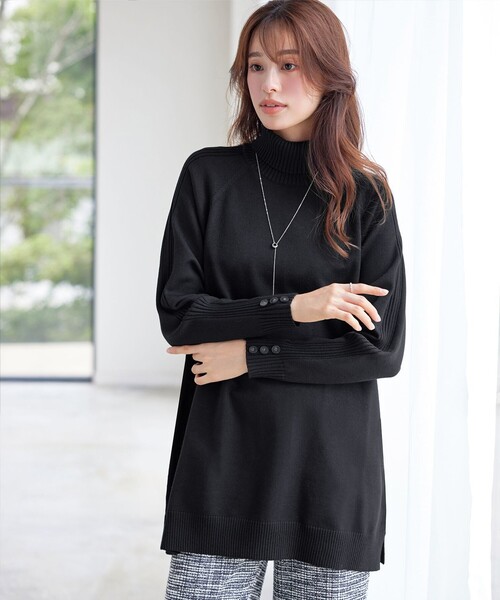 ［ブラック］ドットニットチュニック　サイズ2 Tiaclasse ニット セーター 「安田美沙子さん着用・選べる2type