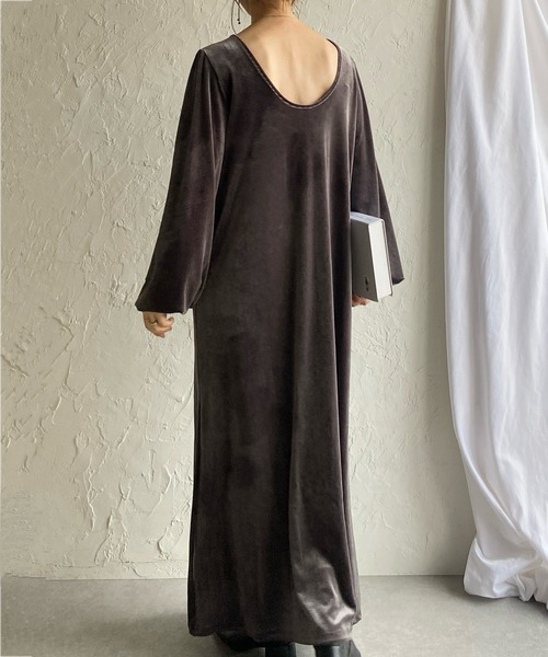 She's Closet ワンピース 長袖ボリュームスリーブロング丈バック