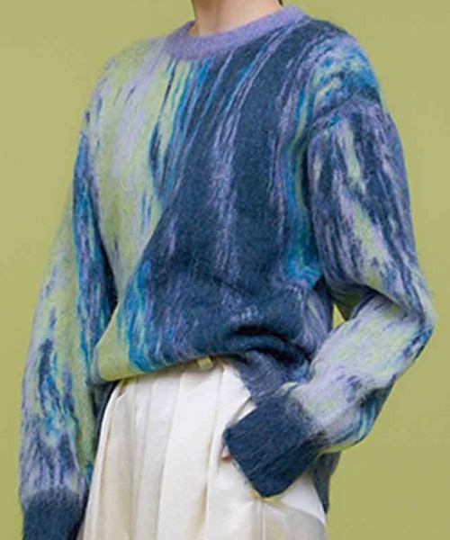 最終価格　Mohair Mix Design Knit モヘア混　デザインニット Spielio】Mohair-like fringe design knit/モヘアライクフリンジ