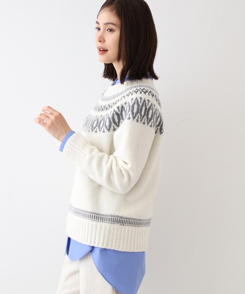 ニット セーター 「フェアアイル柄／ラメ／無縫製」ゆるシルエットニット レディース INDIVI ニット セーター 「フェアアイル柄／ラメ／無縫製」ゆる