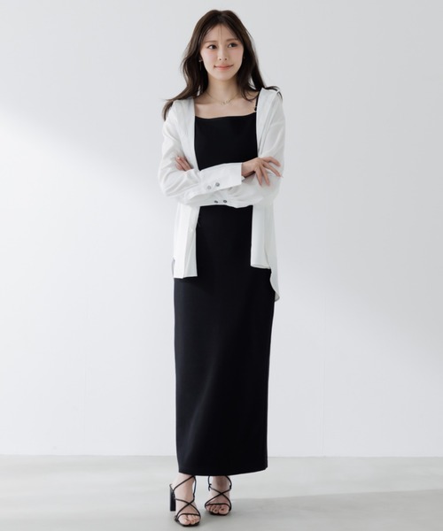 デザインロングシャツ ブラウス シャツ rib long design shirt （リブロングデザインシャツ