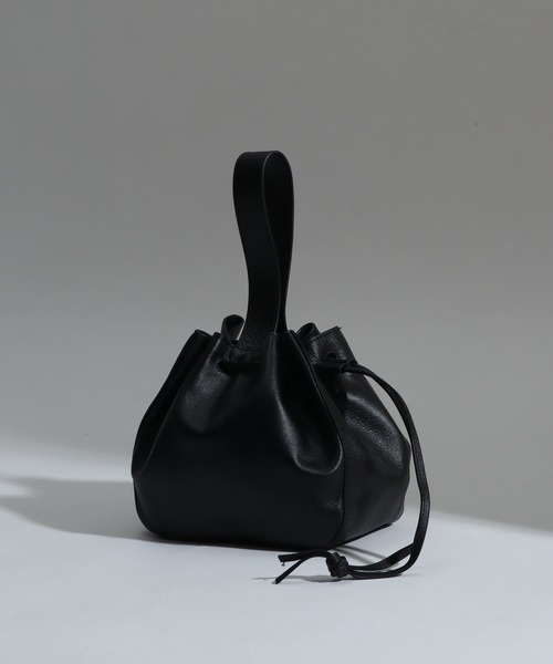 【a.】ハイクラス本革　巾着型　ハンドバッグ　リアルレザー　ブラック　S ONE.（ワンドット） ハンドバッグ 「ONE./ワンドット」リアルレザー