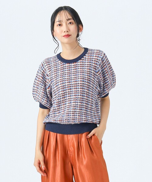 ロゴチェックニット BEAMS HEART ニット セーター カラフル チェック レディース