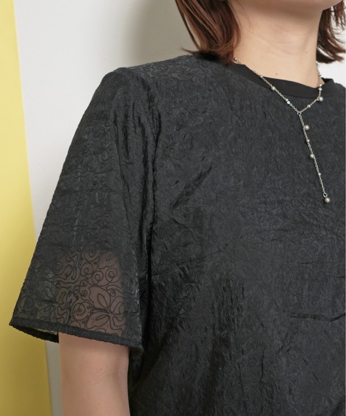 palm RICHE tシャツ 刺繍レースドッキングトップスシアー