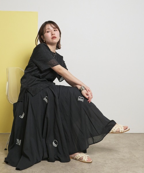 tシャツ 刺繍レースドッキングトップスシアーレイヤード バックリボン テープデザイン レディース palm RICHE tシャツ 刺繍レースドッキングトップスシアー