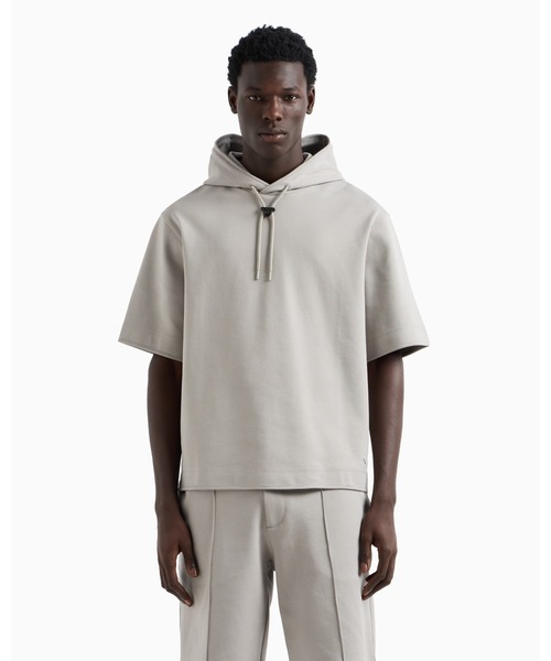 EMPORIO ARMANI▼ASV フード半袖オーバーサイズスウェットシャツ EMPORIO ARMANI トレーナー スウェット 「エンポリオ アルマーニ