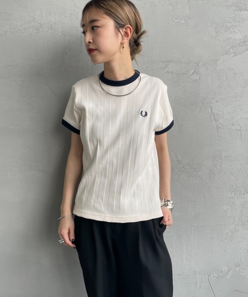 FRED PERRYランダムリブ ワンポイントロゴ刺繍 リンガーTシャツ FRED PERRY/フレッドペリー] 別注 ランダムリブ ワンポイント