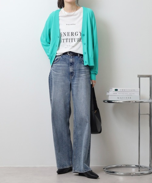 エグランティーヌ EGLANTINE Vネック 薄手 長袖ニットカーディガン （グリーン） エグランティーヌ EGLANTINE Vネック 薄手 長袖ニット