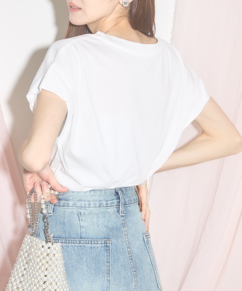 tシャツ パール付ロゴフレンチスリーブトップス レディース tocco closet tシャツ 「ZOZO限定」フレンチスリーブパール×ロゴ