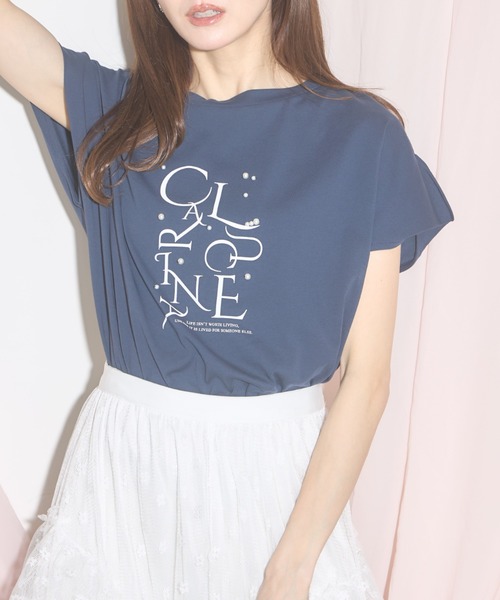 tシャツ パール付ロゴフレンチスリーブトップス レディース tocco closet tシャツ 「ZOZO限定」フレンチスリーブパール×ロゴ