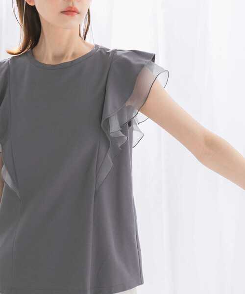 tシャツ シアードッキングフリルスリーブTシャツ レディース