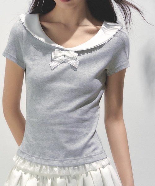 SunsetPark tシャツ ピーターパンカラーリボントップス SP25s086 