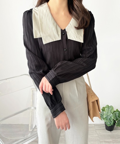 マチャット machatt セーラーカラーブラウス 新品 スクエアセーラーカラーシャーリングブラウス | metamorphose temps de