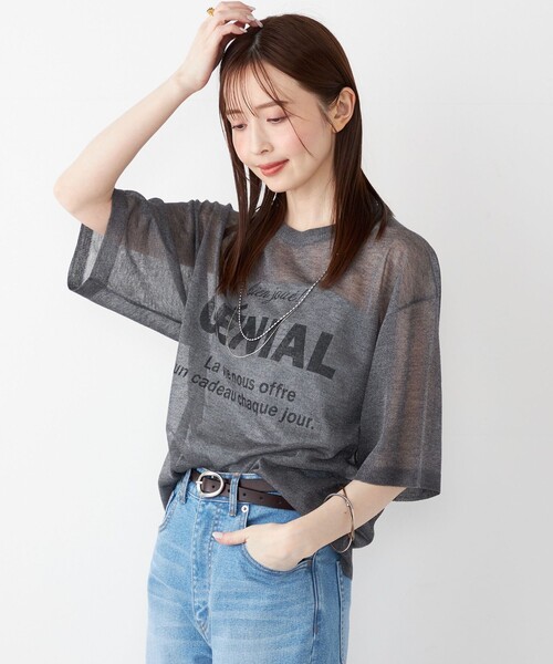 ニット セーター SHIPS Colors「手洗い可能」シアー ロゴ ニット TEE レディース