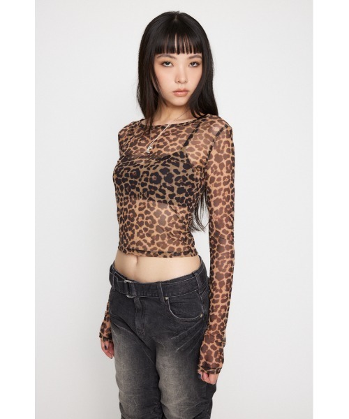 LAGUA GEM Tシャツ　レオパード LAGUA GEM | LEOPARD SHEER トップス (Tシャツ・カットソー(長袖