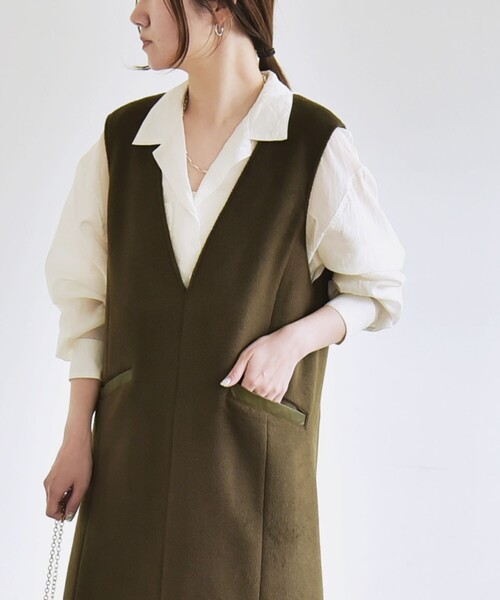 カランシエル（quaranciel）/quaranciel: ジャージー メルトン Vネック ジャンパー スカート quaranciel ジャンパースカート quaranciel: ジャージー メルトン V