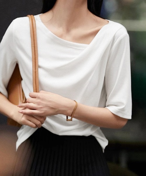 ReRe tシャツ アシンメトリーネックカットソー レディース : ZOZOTOWN