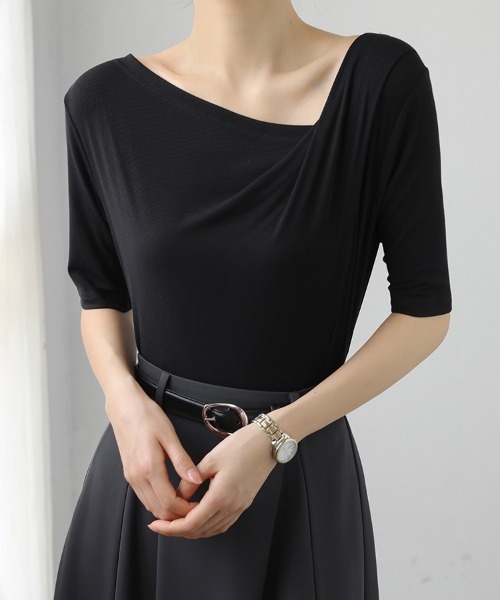 ReRe tシャツ アシンメトリーネックカットソー レディース : ZOZOTOWN