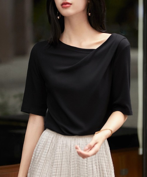 ReRe tシャツ アシンメトリーネックカットソー レディース : ZOZOTOWN