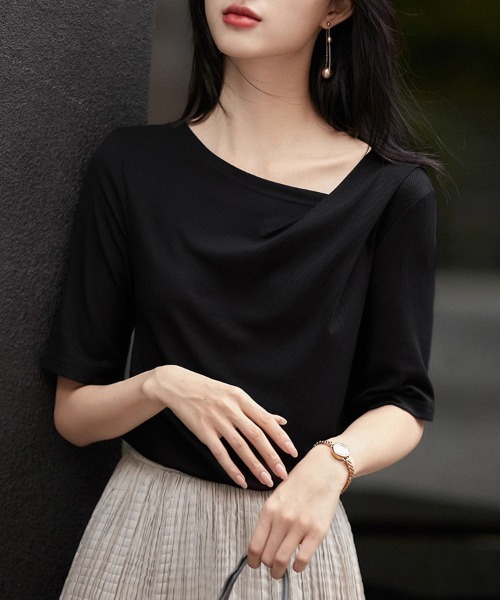 ReRe tシャツ アシンメトリーネックカットソー レディース : ZOZOTOWN