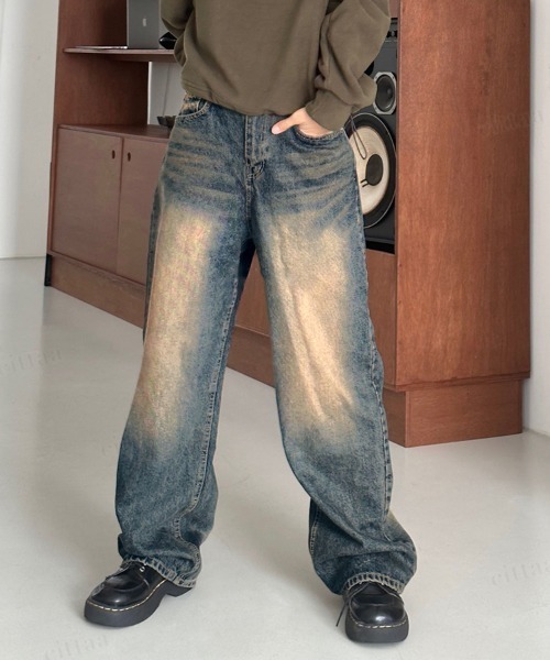 「Dalfwin」 「J JIM」加工デニムパンツ LARGE ダークブルー レディース