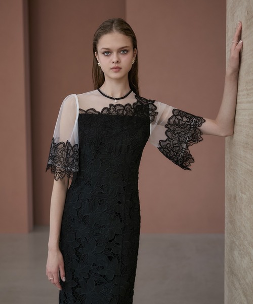 Leja（レジャ） ドレス 「LEJA」シアーレースフラワーIラインドレス