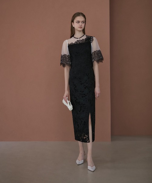 Leja（レジャ） ドレス 「LEJA」シアーレースフラワーIラインドレス