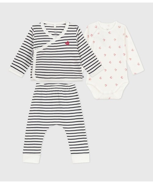 【3点セット】Petit Bateau プチバトー　12m ロンパース PETIT BATEAU（プチバトー） ベビー服 ロンパース ベビー3点セット