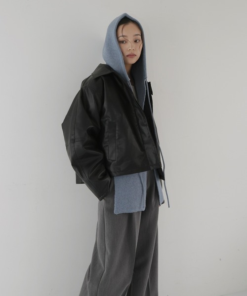 hellam（ヘラム） レザージャケット ライダース 襟ボアフェイクレザー