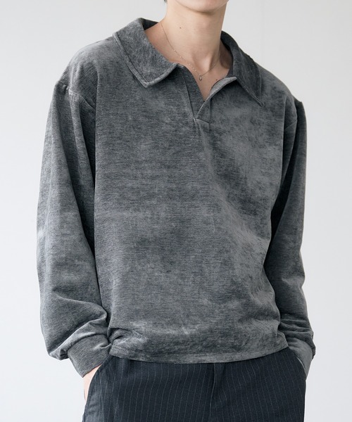 Adoon plain ポロシャツ Velour Skipper Long Sleeve Poro / ベロア