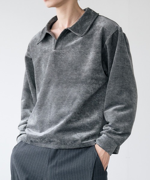 Adoon plain ポロシャツ Velour Skipper Long Sleeve Poro / ベロア