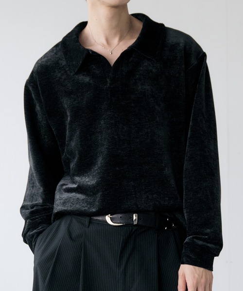 Adoon plain ポロシャツ Velour Skipper Long Sleeve Poro / ベロア