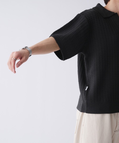 「Adoon plain」 半袖ニット LARGE ダークグレー メンズ_画像2