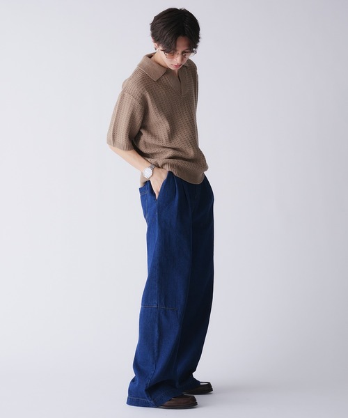 「Adoon plain」 半袖ニット LARGE ダークグレー メンズ_画像5