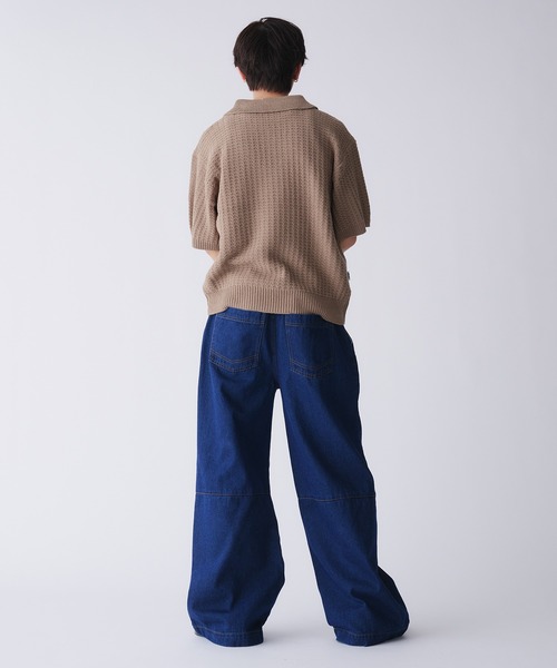 「Adoon plain」 半袖ニット LARGE ダークグレー メンズ_画像7