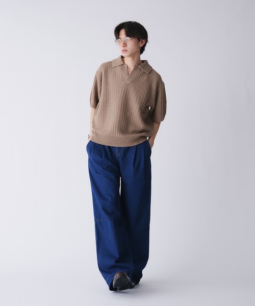「Adoon plain」 半袖ニット LARGE ダークグレー メンズ_画像8