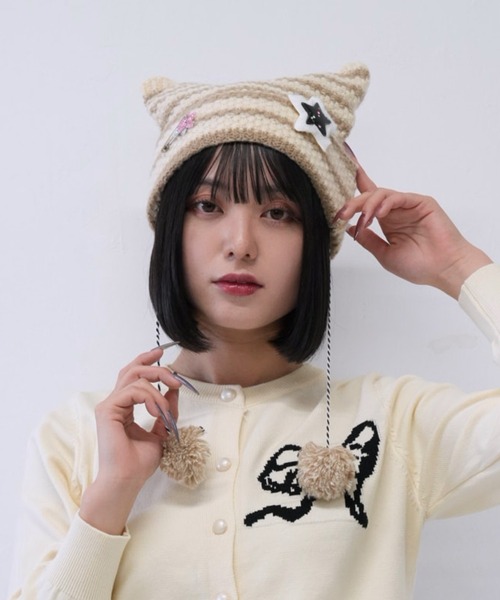 YOASOBI よあそび 韓国限定 ポップアップ popup ニット帽　帽子 Uenui ニット帽 ニットキャップ 「 cunii 」星 モチーフ ボーダー